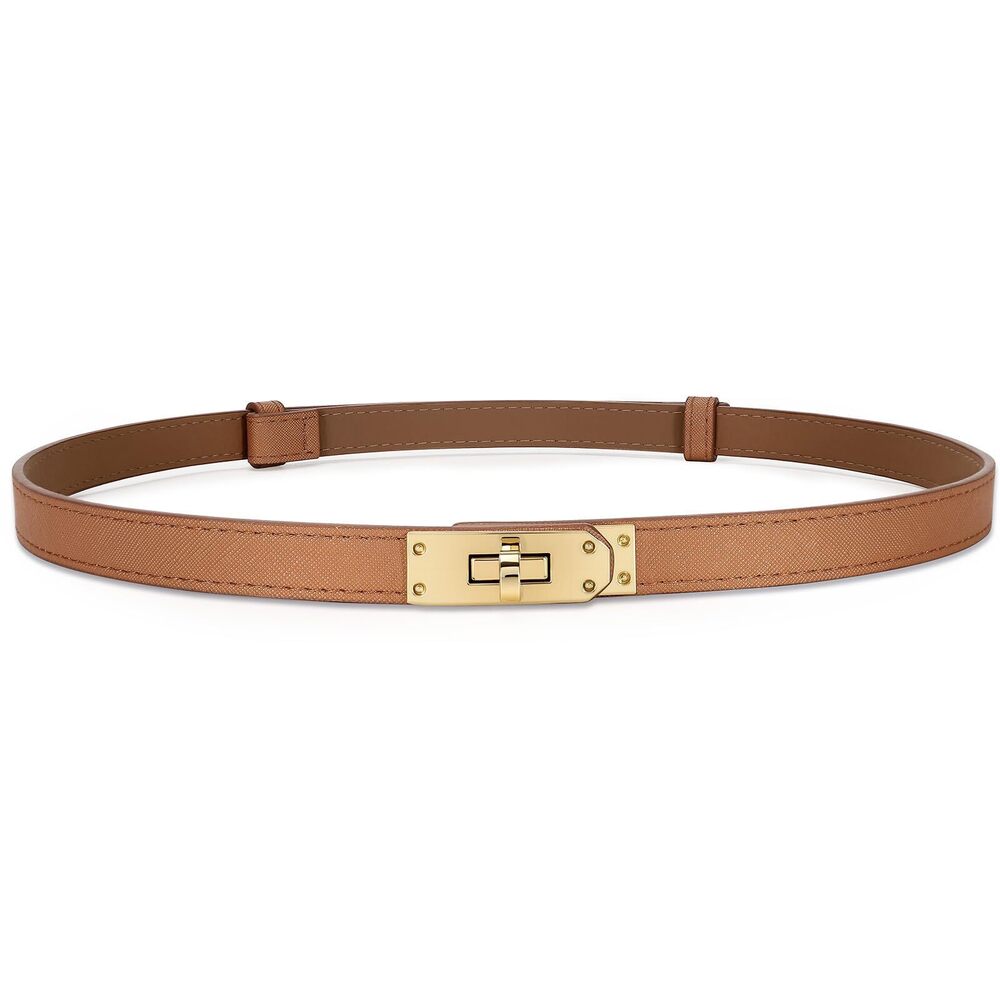 2324 Women Skinny Leather Belt With Turn-lock Buckle Adjustable Belt For Women